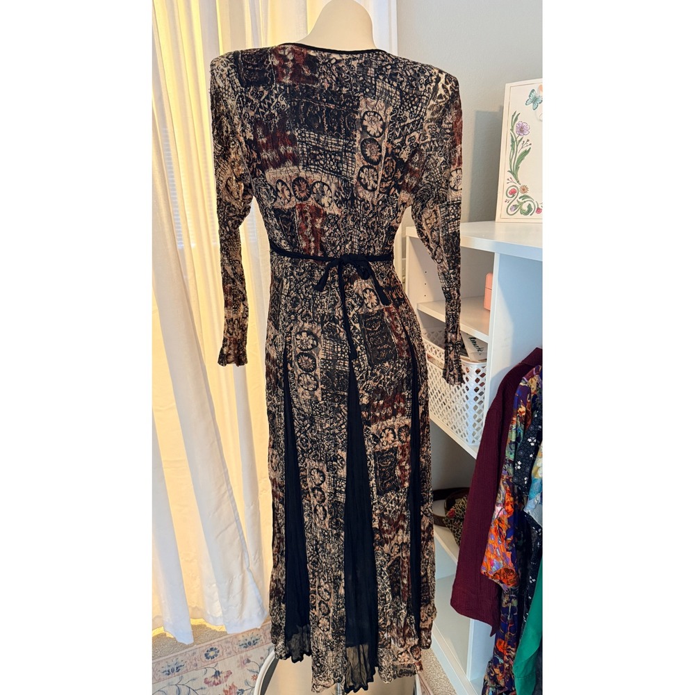 Nostalgia Vintage Whimsigoth Maxi Dress Brown Black Lace Patchwork Print Medium - Picture 12 of 16